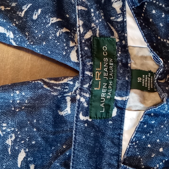 LRL Blue w White Flower Pattern Cropped Pants Size 10 - Picture 5 of 5